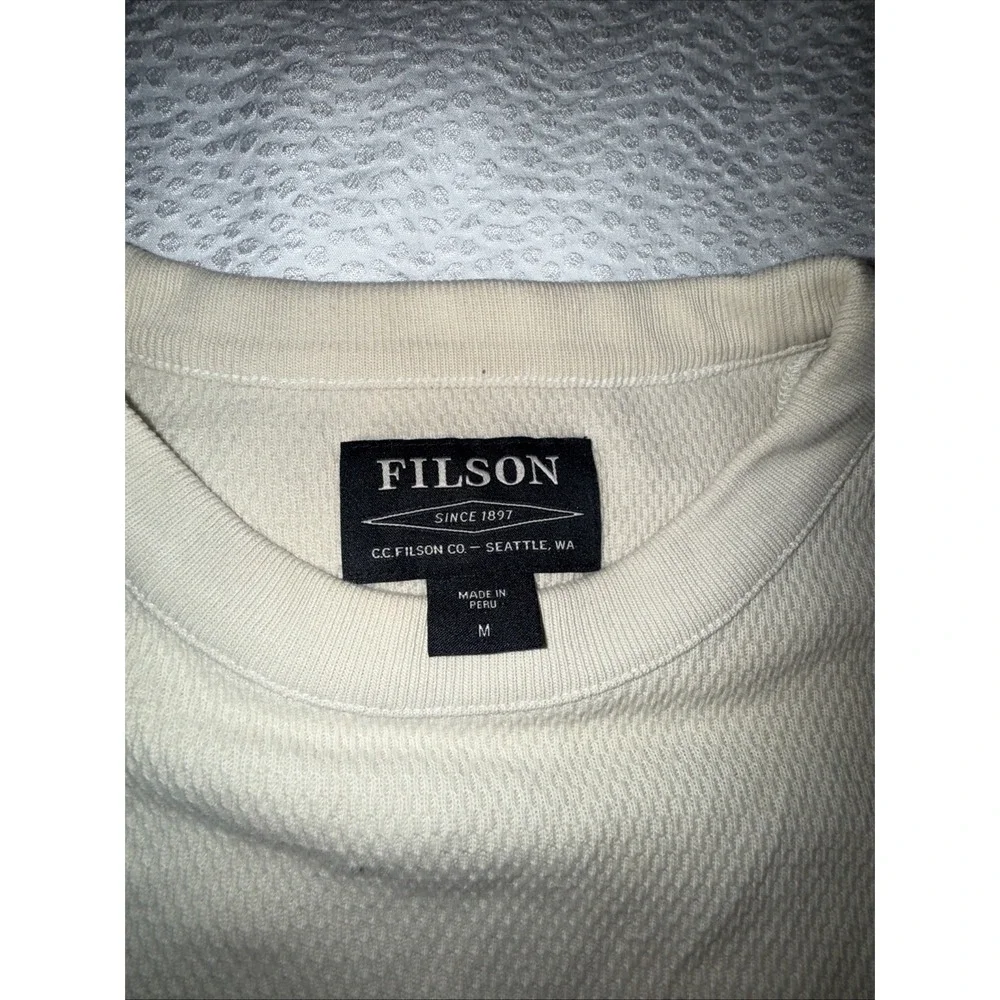 CC Filson Waffle Knit Thermal Sweater Men's Med Sand White Crew Neck Pullover